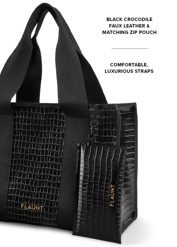 Black Crocodile Faux Leather Everyday Tote Bag - Image 3