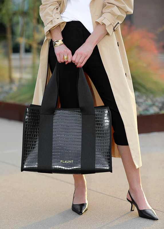 Black Crocodile Faux Leather Everyday Tote Bag - Image 6
