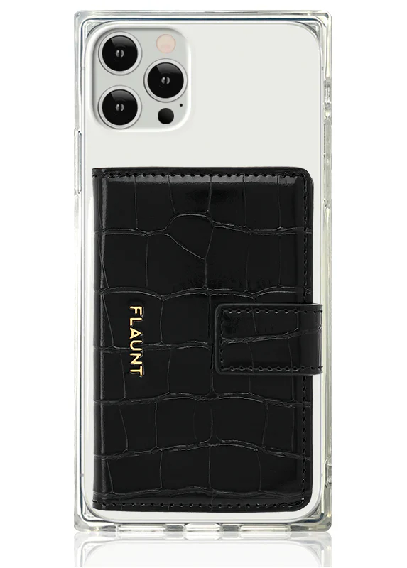 Black Crocodile Faux Leather MagSafe Wallet (Works with MagSafe Cases Only) - Image 3