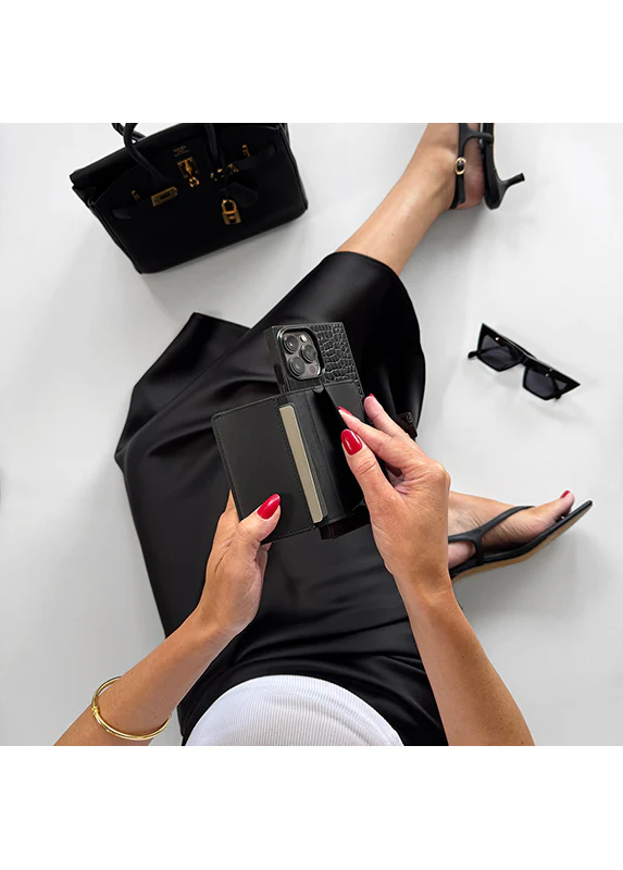 Black Crocodile Faux Leather MagSafe Wallet (Works with MagSafe Cases Only) - Image 8