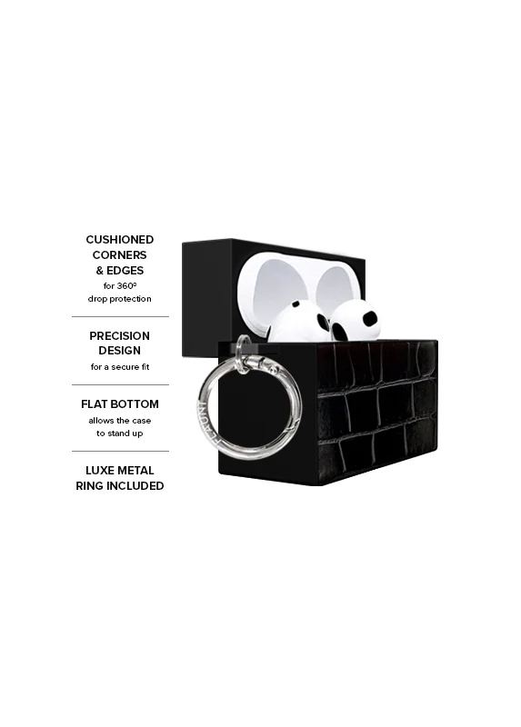SQUARE® Black Crocodile Faux Leather AirPods Case - Image 11