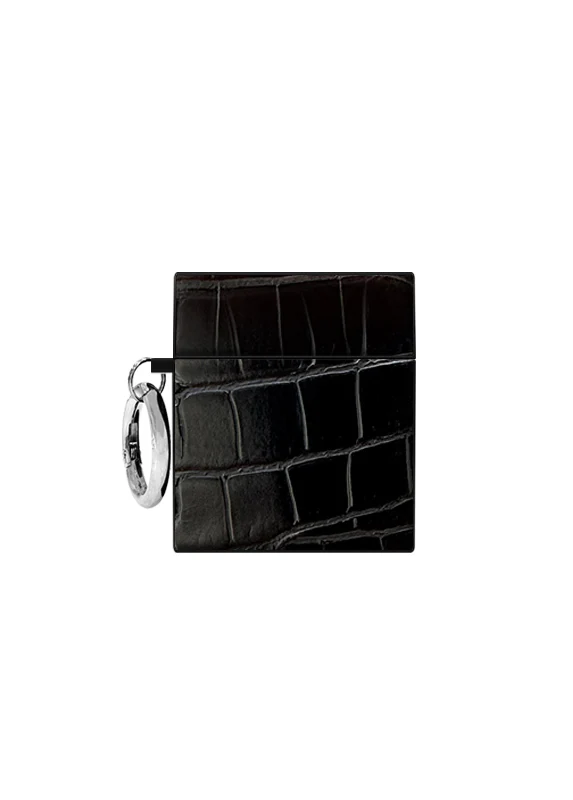 SQUARE® Black Crocodile Faux Leather AirPods Case - Image 13