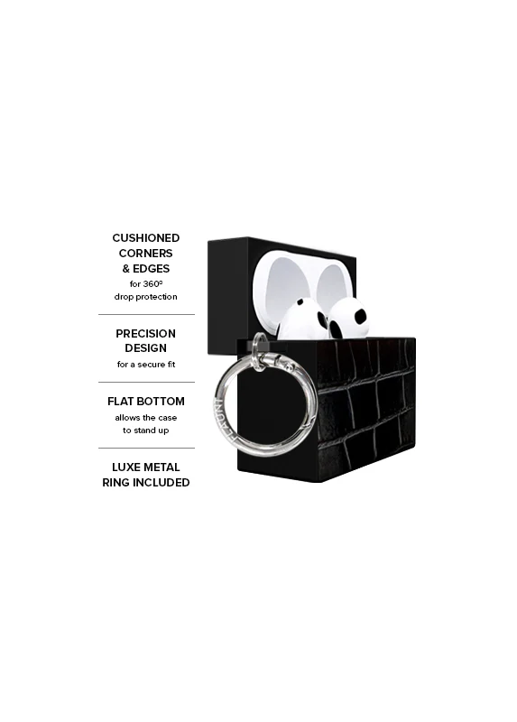 SQUARE® Black Crocodile Faux Leather AirPods Case - Image 15