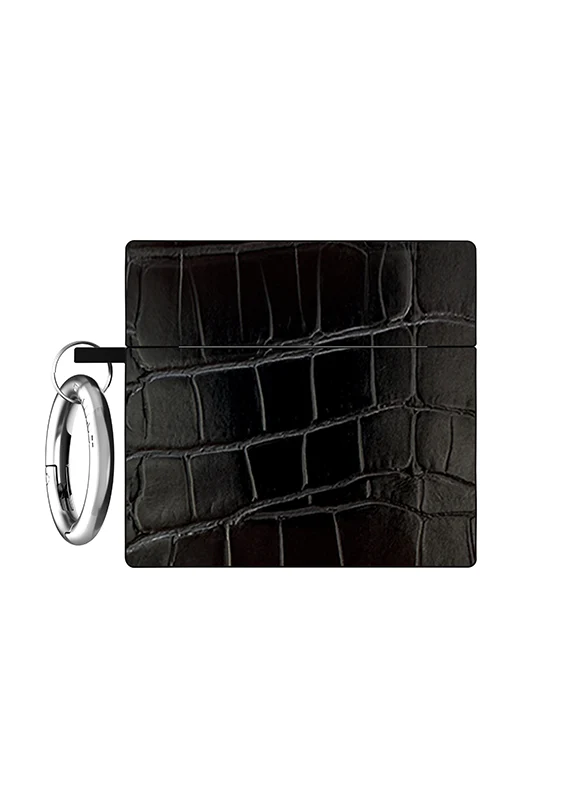 SQUARE® Black Crocodile Faux Leather AirPods Case - Image 17