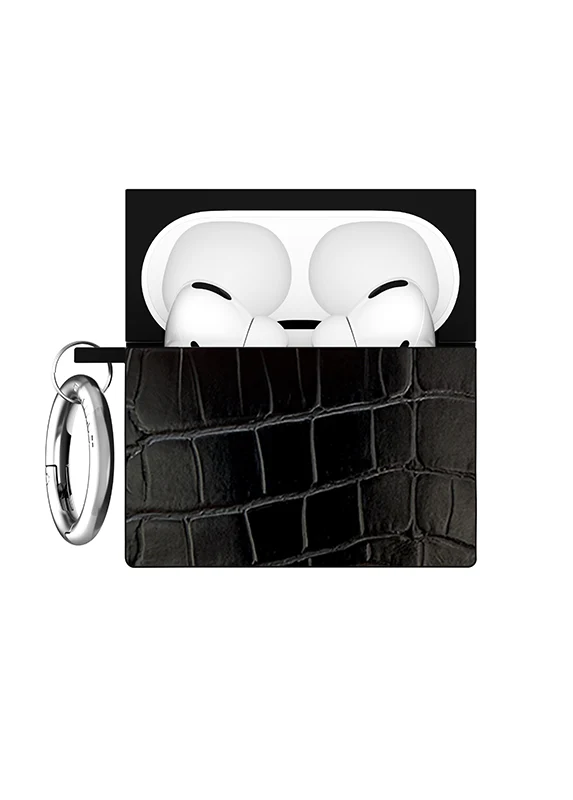 SQUARE® Black Crocodile Faux Leather AirPods Case - Image 18