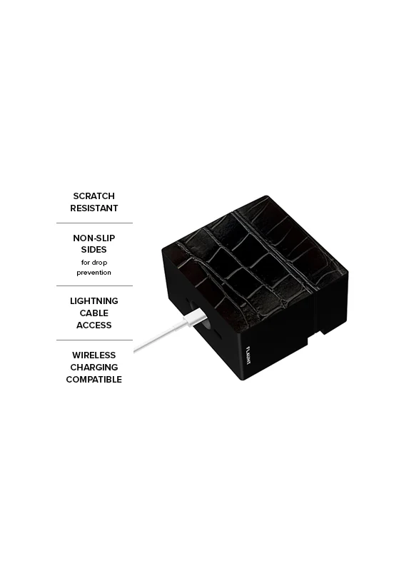 SQUARE® Black Crocodile Faux Leather AirPods Case - Image 20