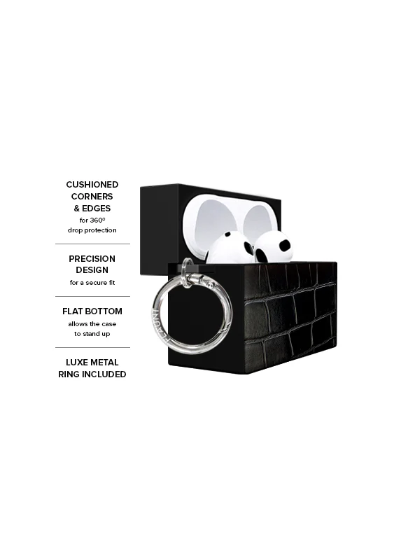 SQUARE® Black Crocodile Faux Leather AirPods Case - Image 3