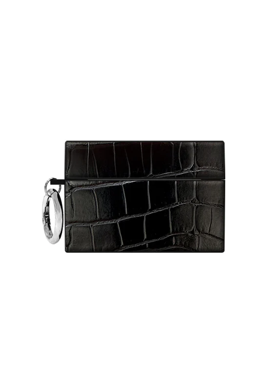 SQUARE® Black Crocodile Faux Leather AirPods Case - Image 9