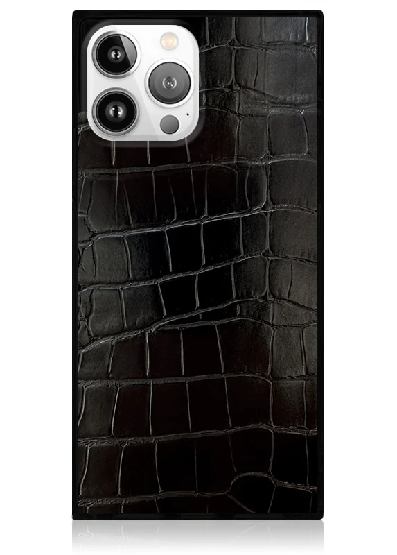 SQUARE® Black Crocodile Faux Leather iPhone Case - Image 27