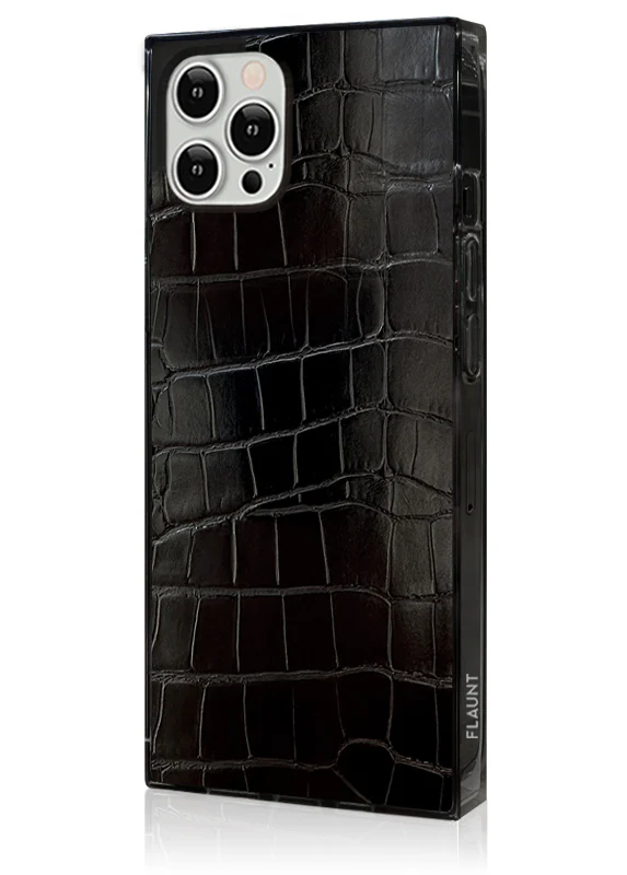 SQUARE® Black Crocodile Faux Leather iPhone Case - Image 4