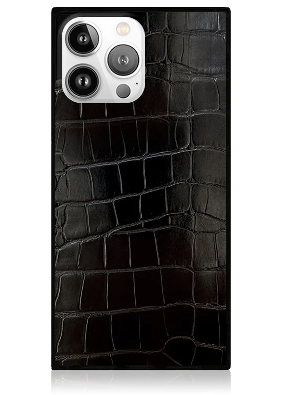 SQUARE® Black Crocodile Faux Leather iPhone Case - Image 43
