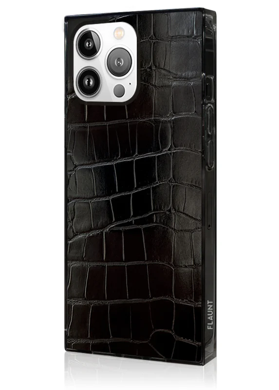 SQUARE® Black Crocodile Faux Leather iPhone Case - Image 48