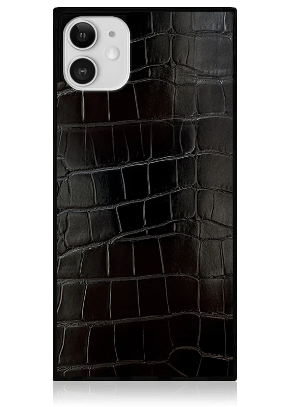 SQUARE® Black Crocodile Faux Leather iPhone Case - Image 5