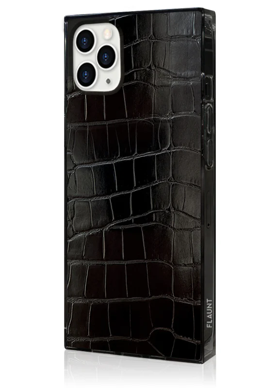 SQUARE® Black Crocodile Faux Leather iPhone Case - Image 8