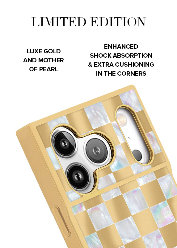 Elite Collection - SQUARE® Gold Checkered Mother of Pearl iPhone Case - Image 3