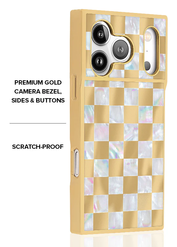 Elite Collection - SQUARE® Gold Checkered Mother of Pearl iPhone Case - Image 4