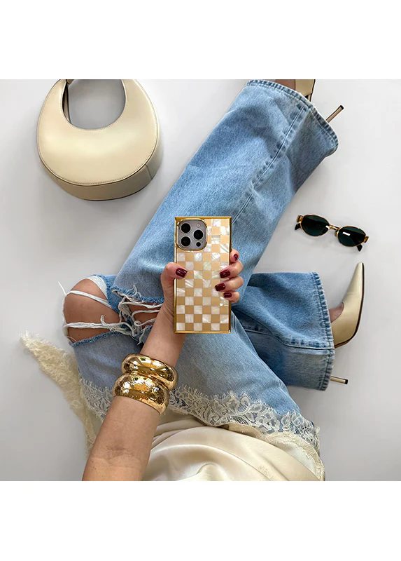 Elite Collection - SQUARE® Gold Checkered Mother of Pearl iPhone Case - Image 46