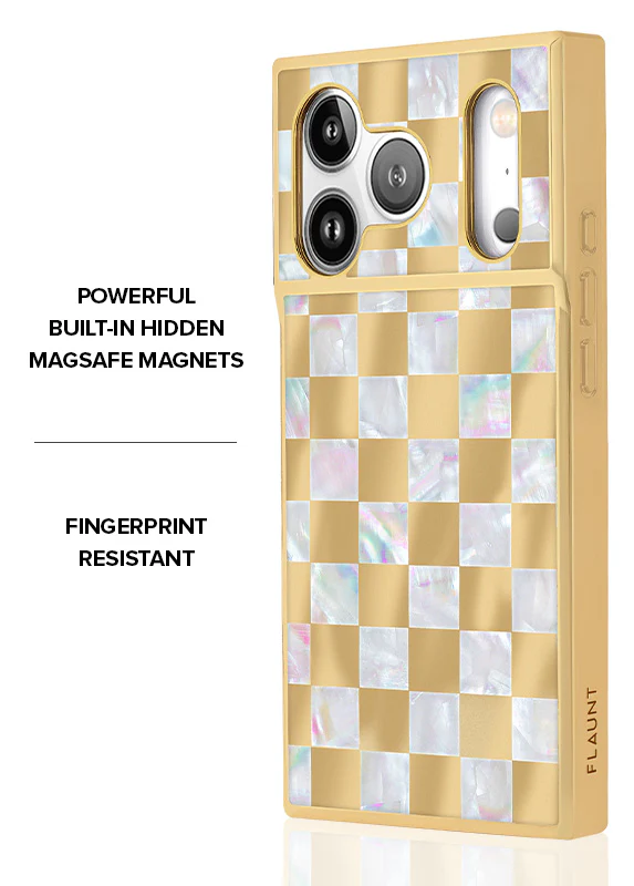 Elite Collection - SQUARE® Gold Checkered Mother of Pearl iPhone Case - Image 5