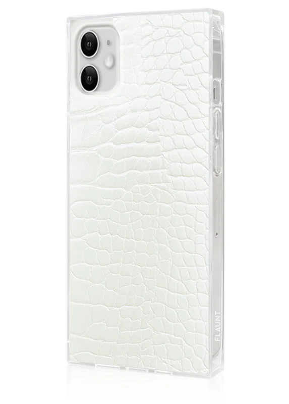 SQUARE® White Crocodile Faux Leather iPhone Case - Image 40