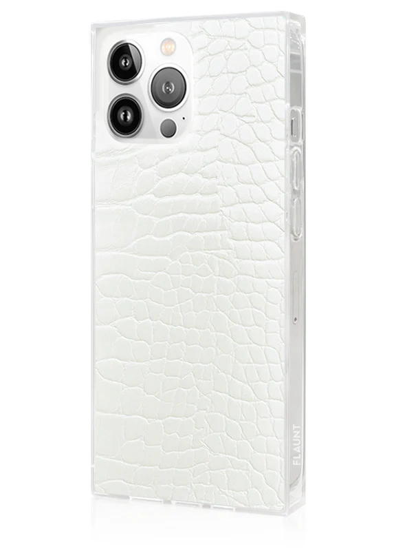 SQUARE® White Crocodile Faux Leather iPhone Case - Image 8